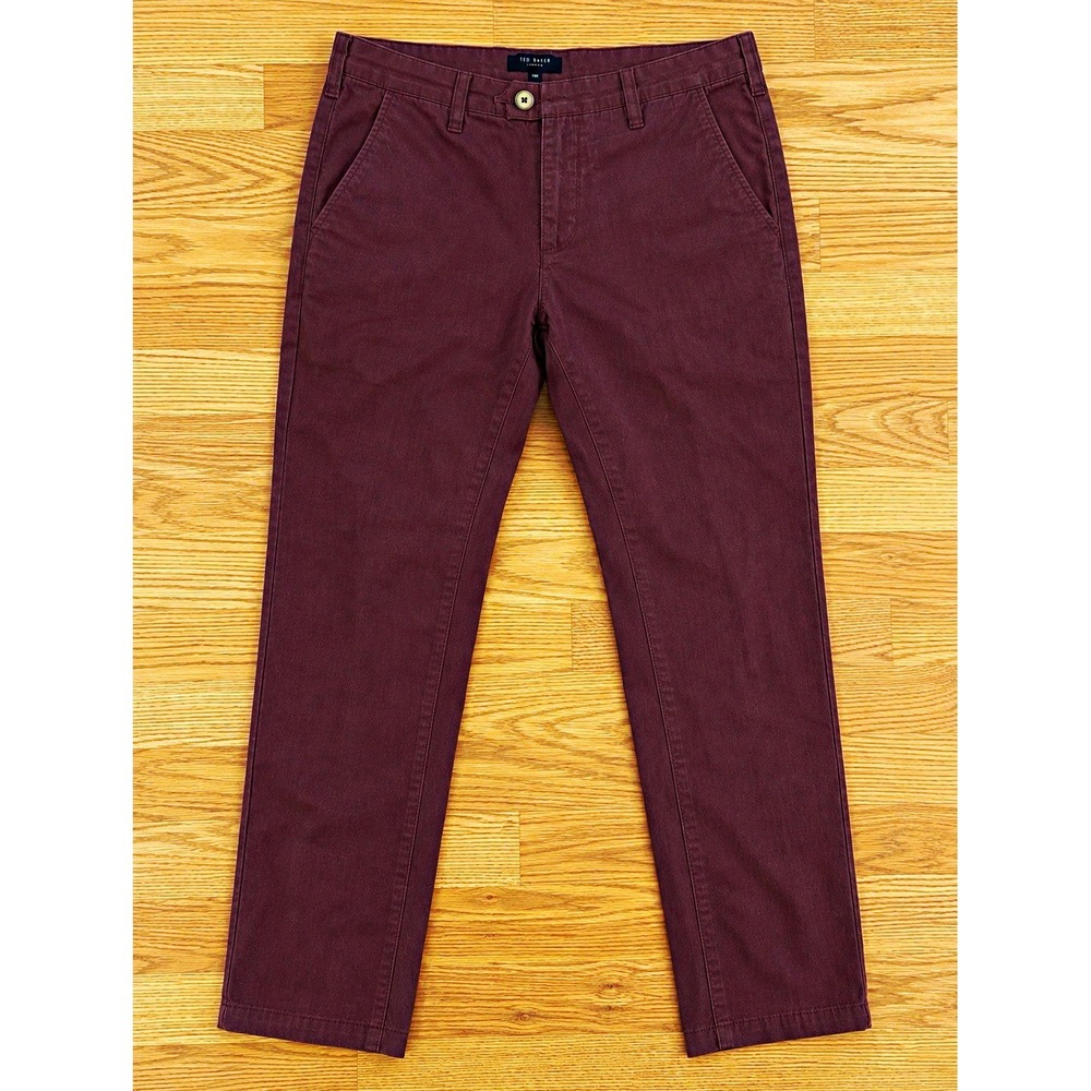 Ted Baker London Chino Pants Mens 30R 30x30 Burgundy Maroon Slim Cotton EUC